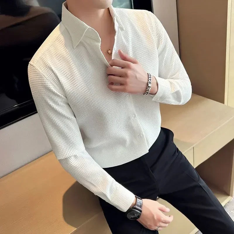 Men's Smart Casual Solid Shirt With Long Sleeves