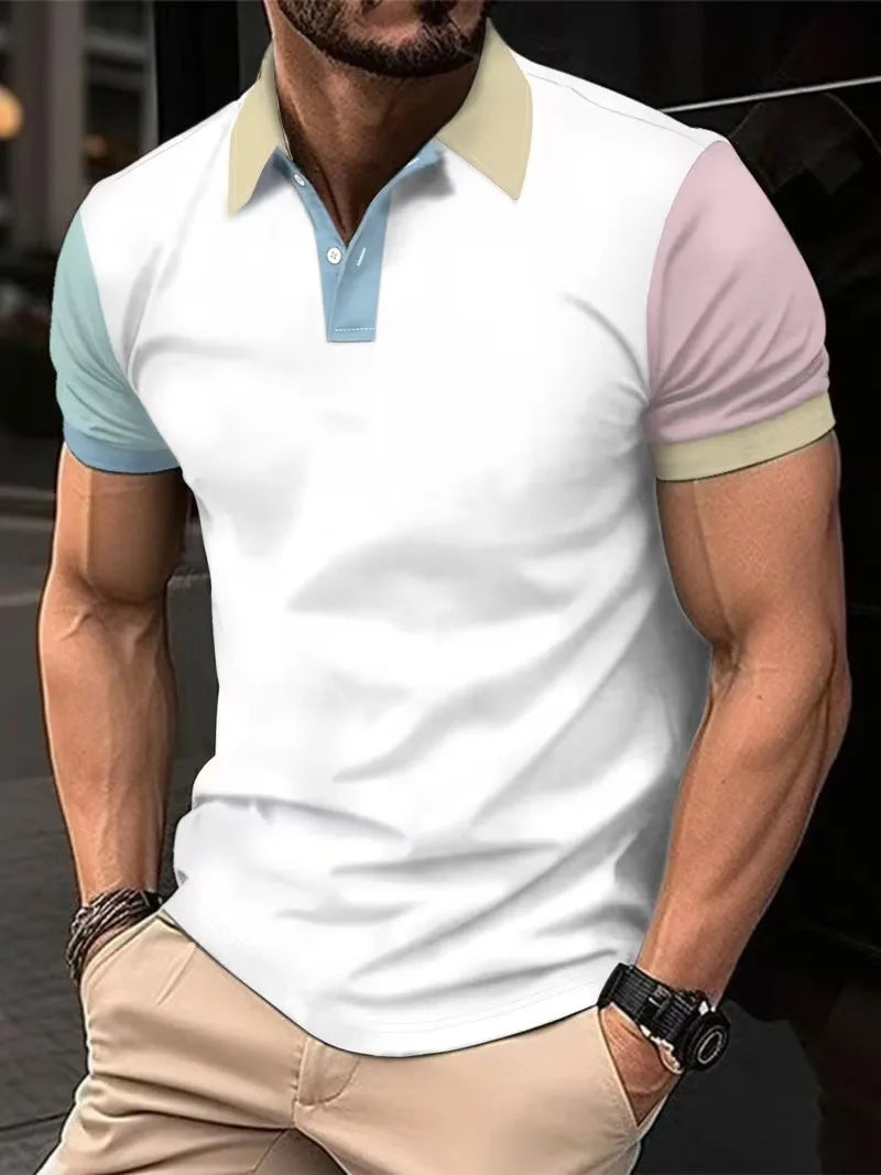 Men's Striped Polo Shirt Short Sleeve Casual Top