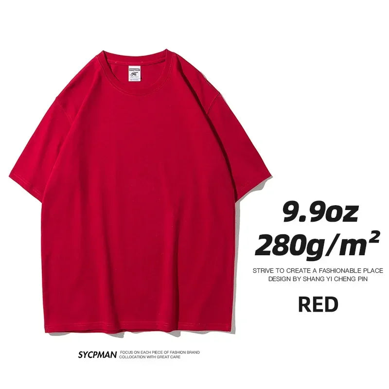 Red Color Men's Heavyweight Oversized T-Shirt 280gsm Cotton