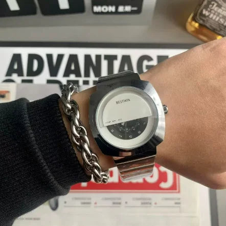 Men's Punk Quartz Watch Half-Open Dial Stainless Steel