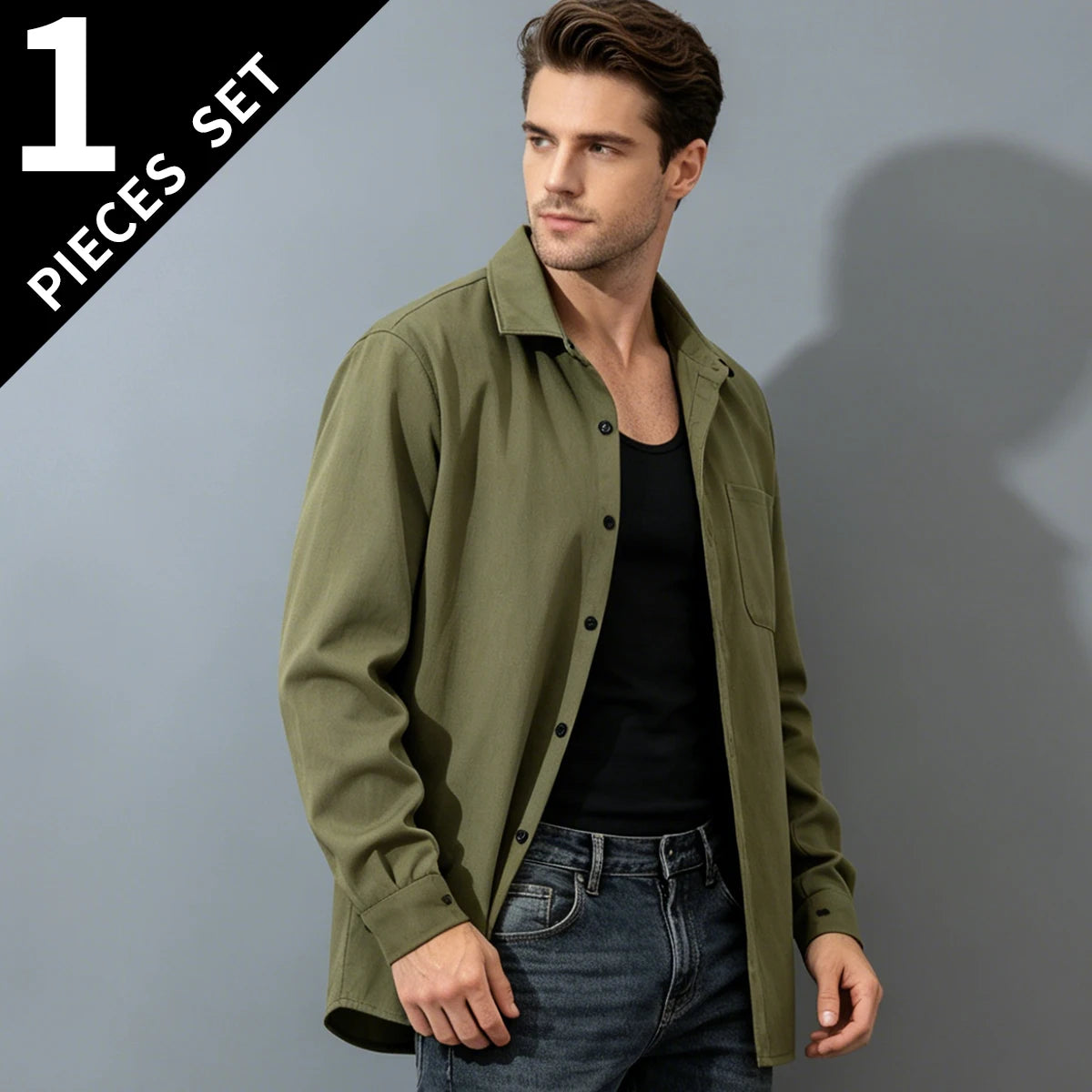 Men's Casual Button-Up Shirt With Turn-Down Collar