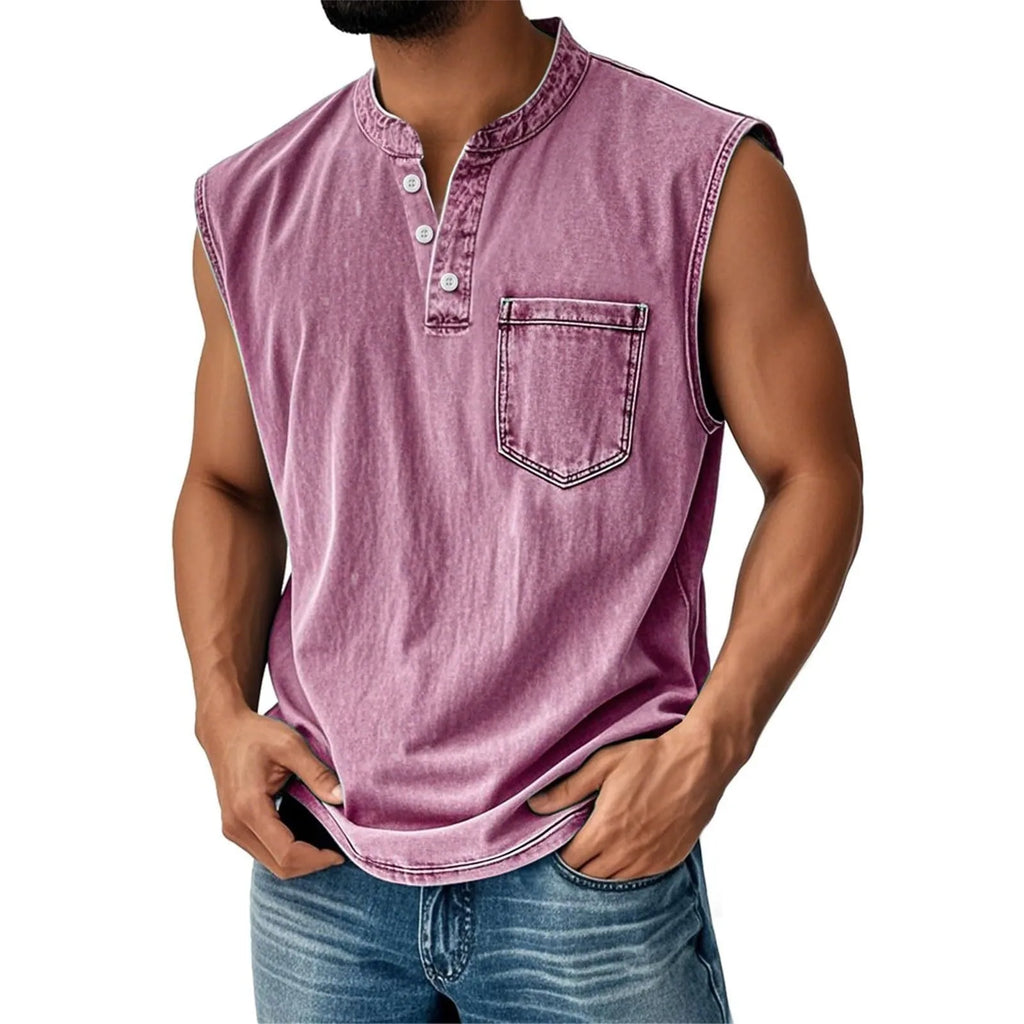 Watermelon red Color Men’s Lightweight Fitted Tee With Henley Collar