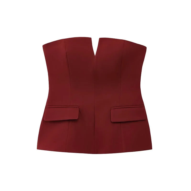 Red Color Women’s Strapless Tube Crop Top Backless Short Bustier