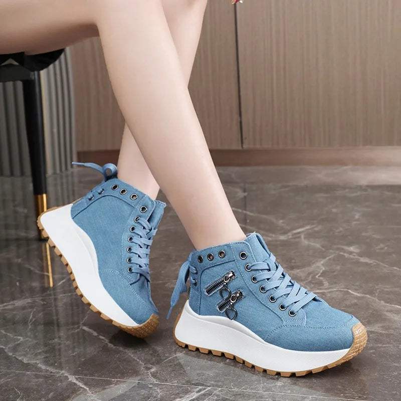 Women’s Chunky High Top Canvas Sneakers – Platform Sole