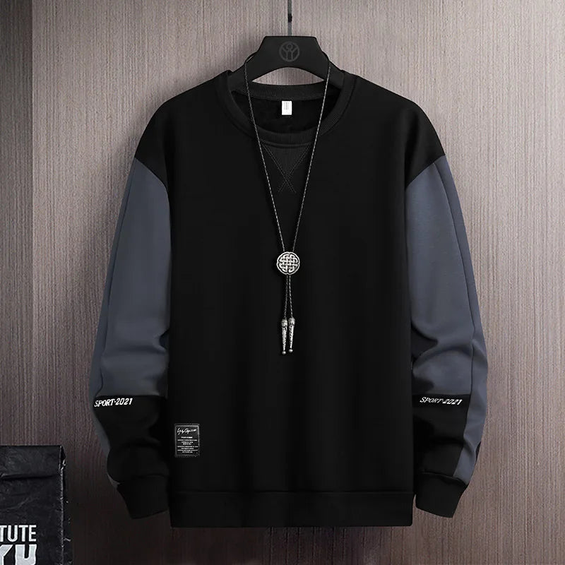 Men’s Patchwork Crewneck Sweatshirt Casual Streetwear