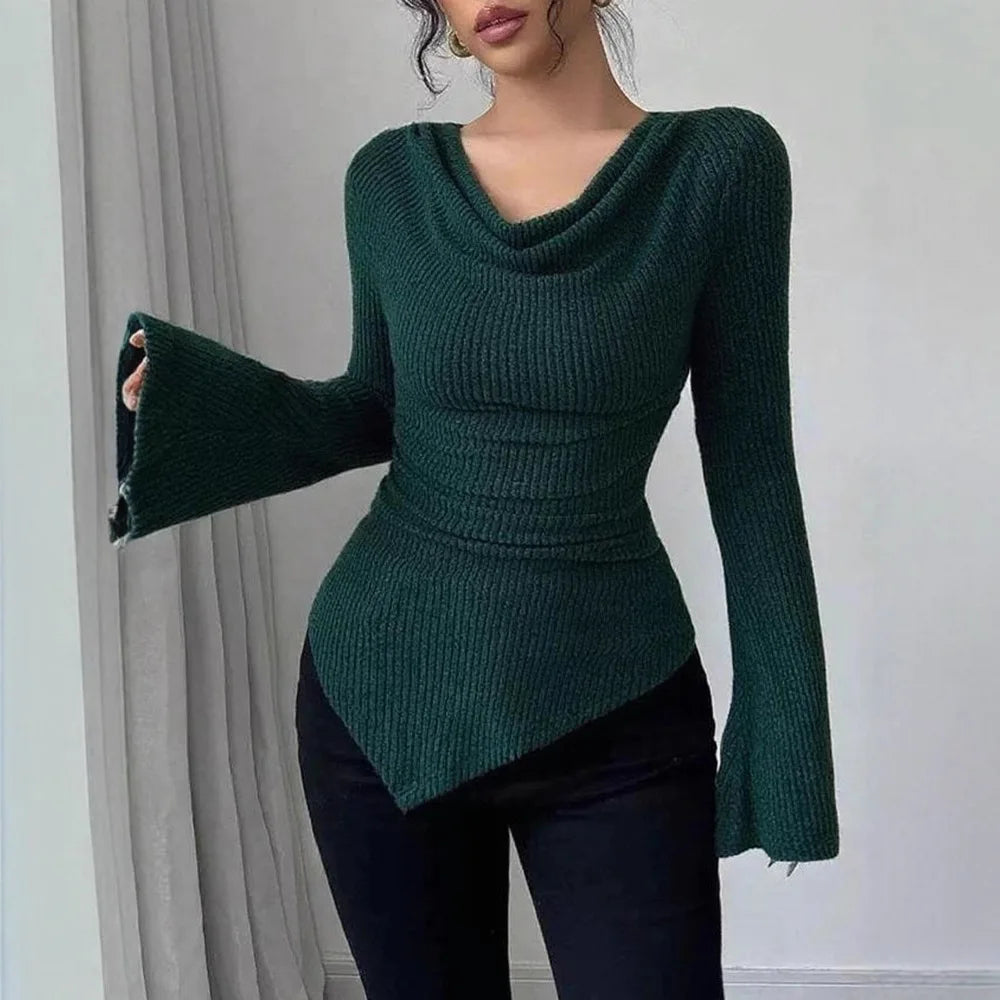 Women’s Slim Knit Pullover Sweater With Slash Neck