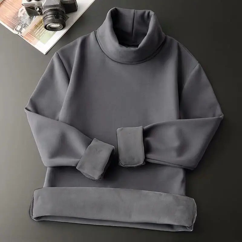 Men's Thick Fleece Turtleneck Knit Top For Winter