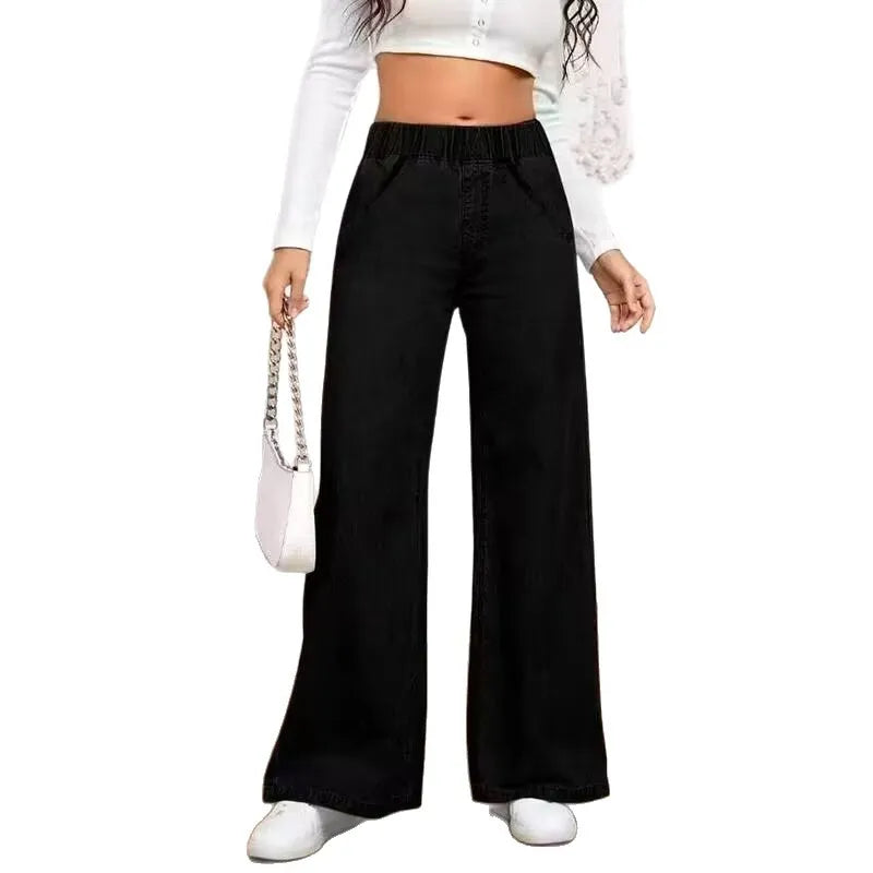 Women’s Wide Leg Denim Jeans With Elastic Waist
