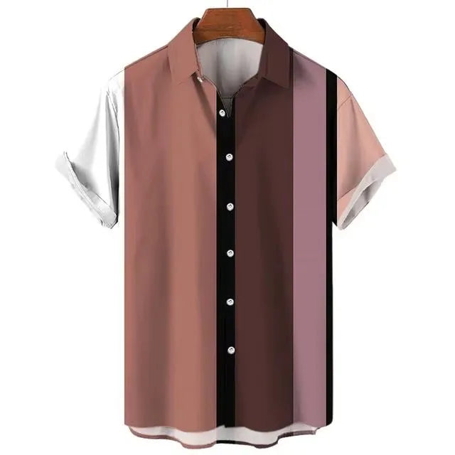 Striped Hawaiian Aloha Shirt Casual Short Sleeve
