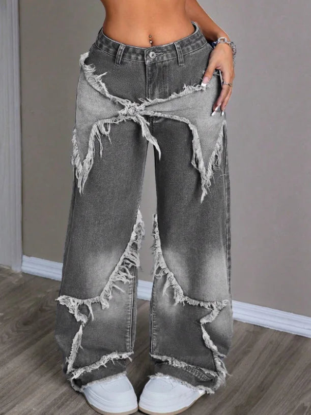 Women’s Straight Leg Patchwork Star Denim Jeans