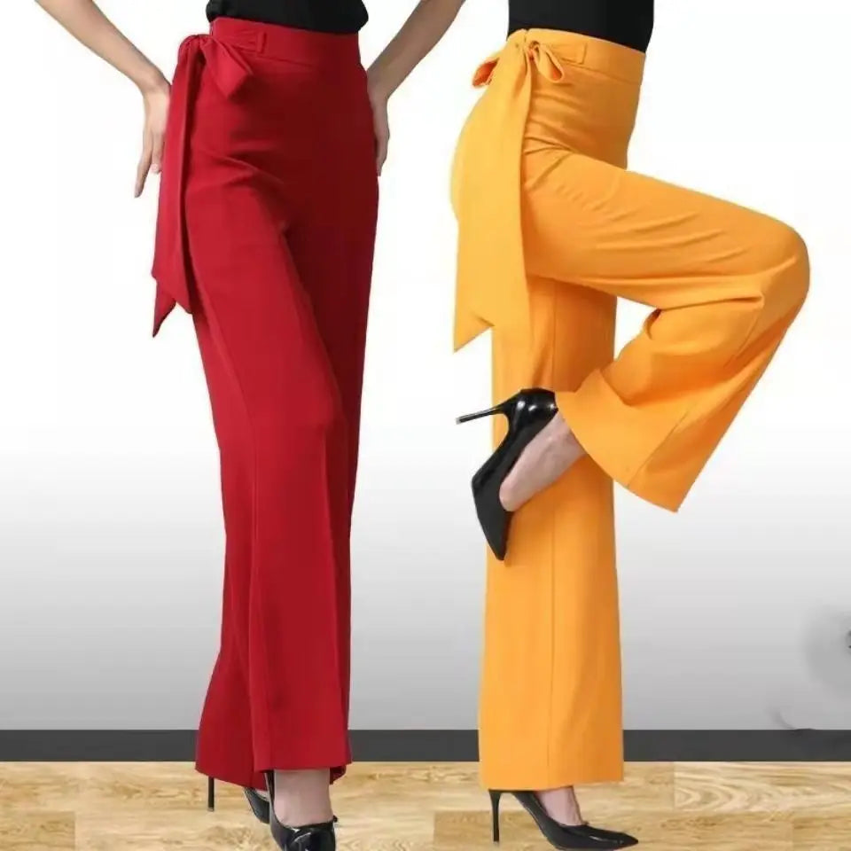 Women’s High Waist Straight Pants With Bow Detail