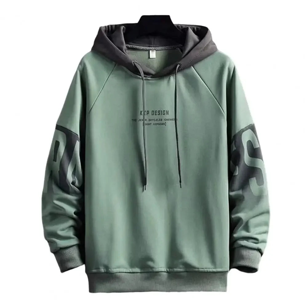 Green Color Men’s Hooded Pullover Sweatshirt With Plush Lining