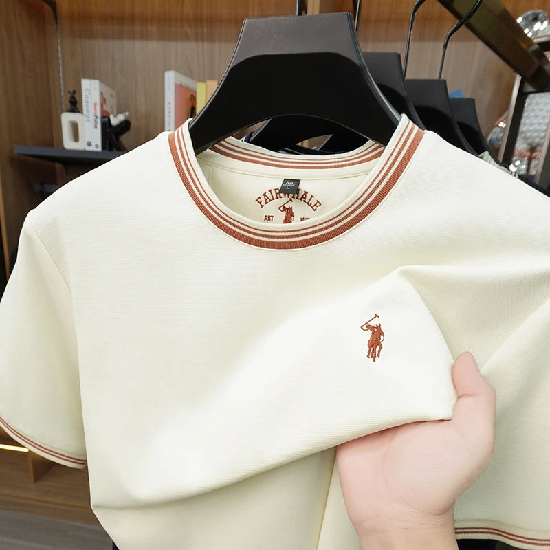 Men’s Embroidered Casual T-Shirt Round Neck Loose Fit