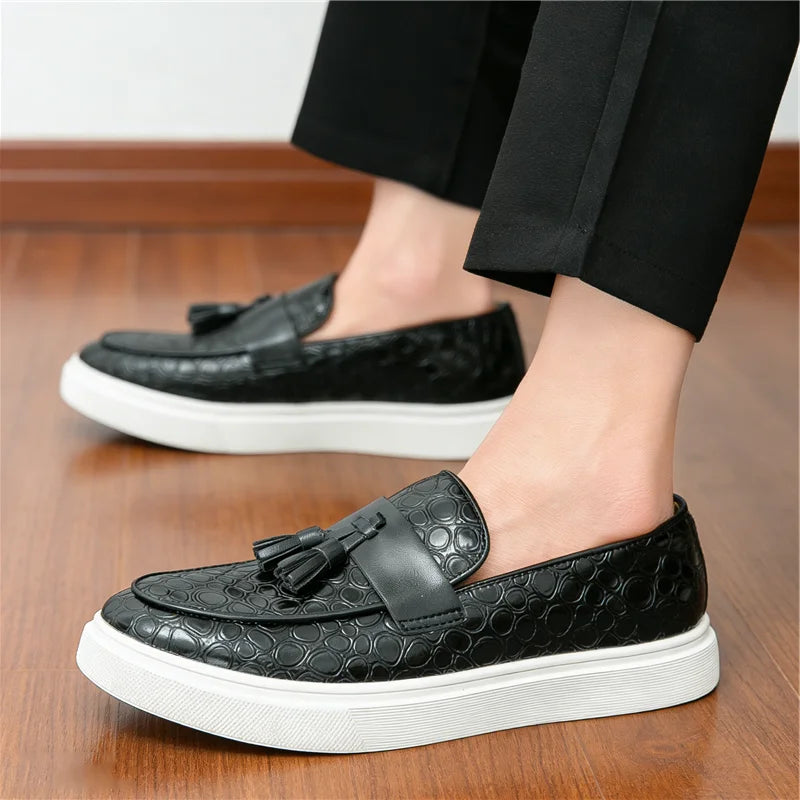Men's Split Leather Tassel Loafers Casual Slip-On Shoes