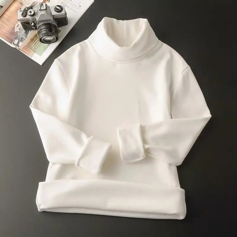 White Color Men's Thick Fleece Turtleneck Knit Top For Winter