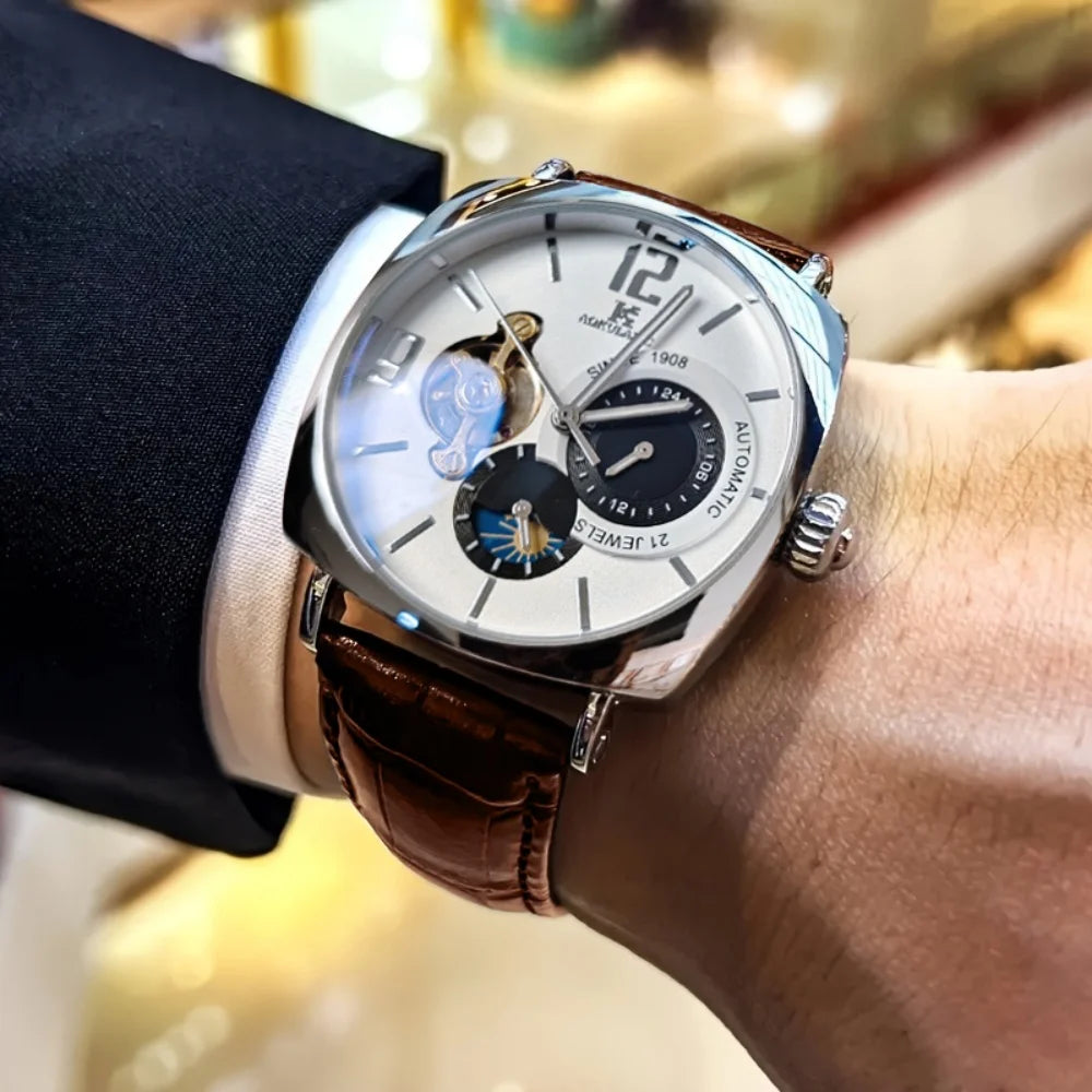 Retro Automatic Skeleton Men’s Watch With Leather Strap