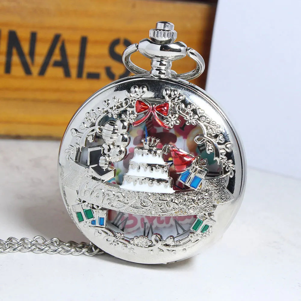 Vintage Steampunk Pocket Watch With Birthday Cake Design