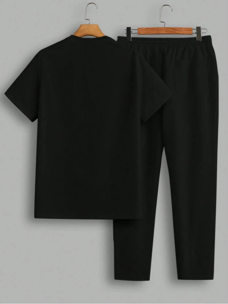Men's Casual Letter Print Two-Piece T-Shirt Set