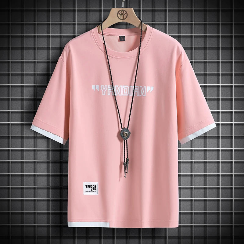 Men's Loose Hip Hop Patchwork T-Shirt, Casual Summer