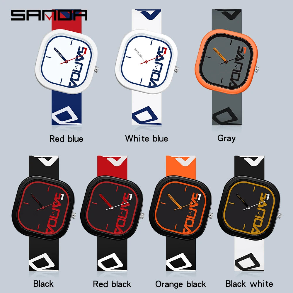 Men’s Square Quartz Watch With Silicone Strap
