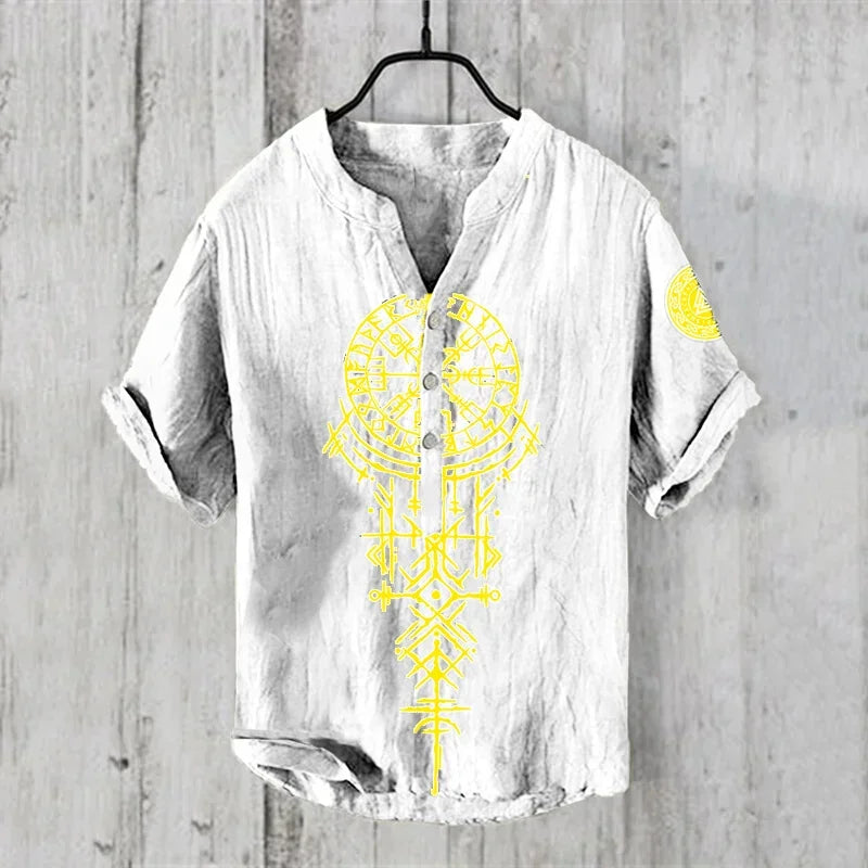 Men’s Linen Casual V-Neck Short Sleeve Beach Shirt