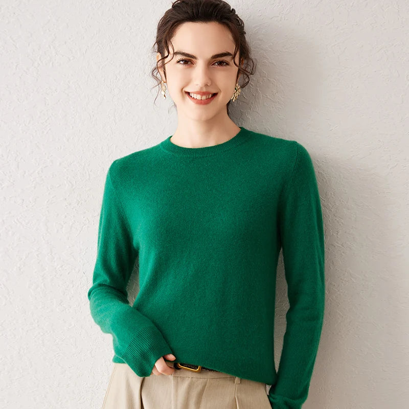 Women’s Cashmere Knit Sweater Crew Neck Long Sleeve
