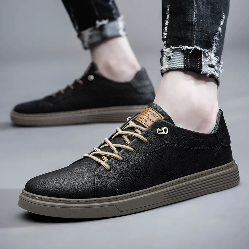 Men’s Genuine Leather Oxford Sneakers – Casual Lace-Up