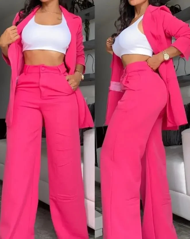 Women’s Notched Blazer Pants Suit Set For Work