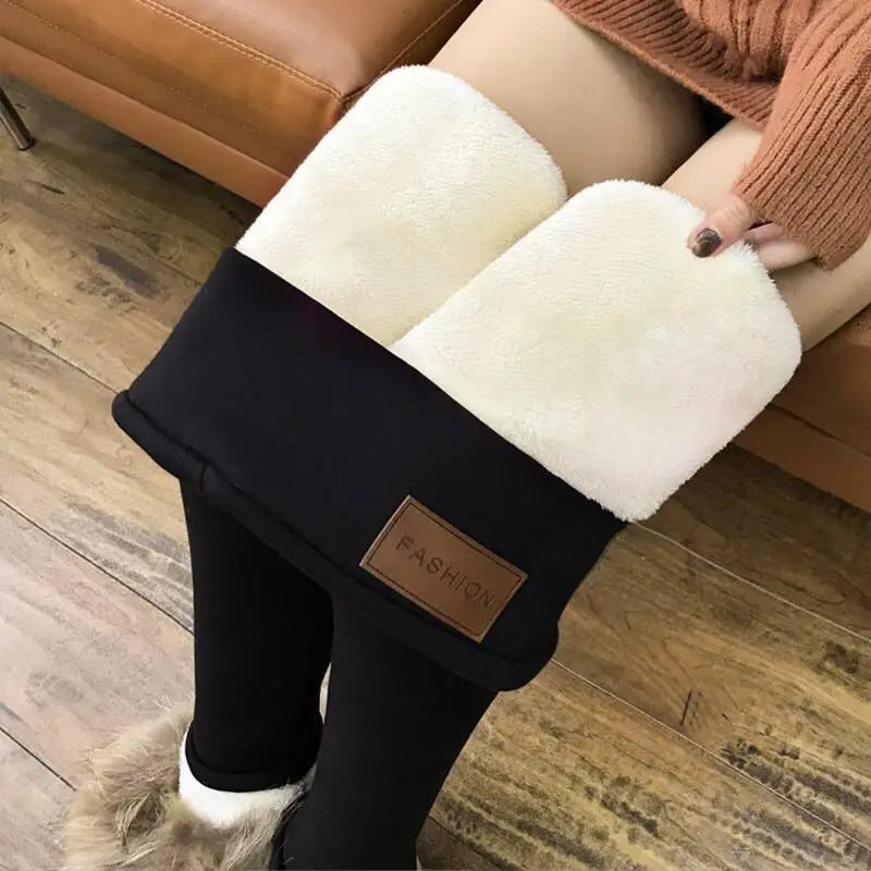 Alphabet black Color Women’s Fleece Lined High Waist Leggings for Winter