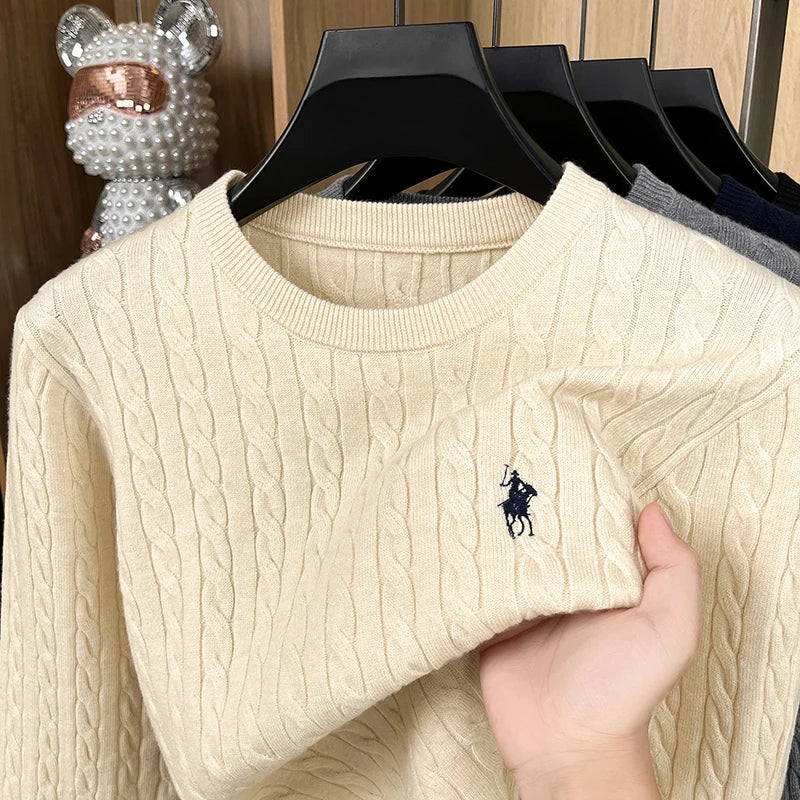 Men’s Casual Knit Sweater with Embroidered Animal Design
