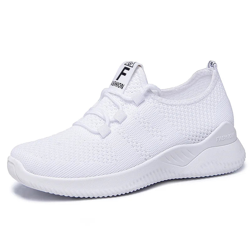 WHITE Color Women’s Mesh Walking Sneakers – Breathable Soft Sole