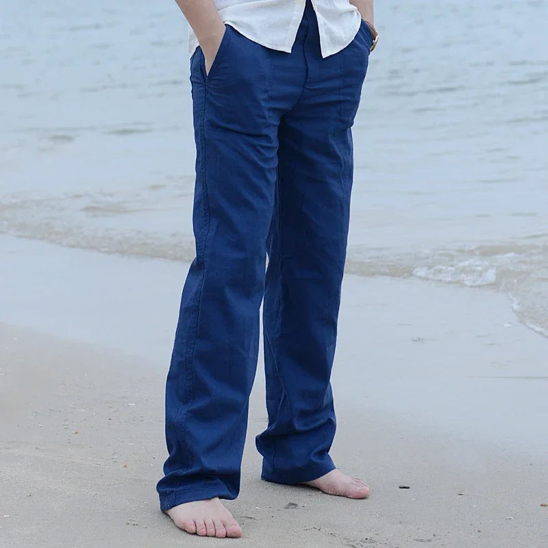 Men's Cotton Linen Casual Pants With Elastic Waist