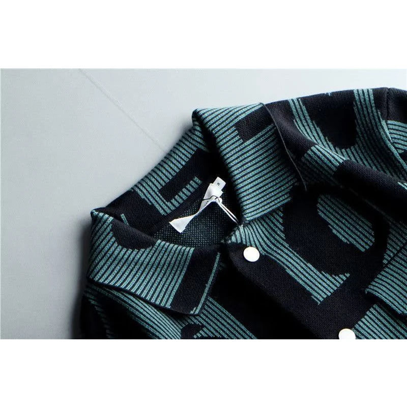 Men’s Knit Windbreaker Jacket Double-Breasted Casual