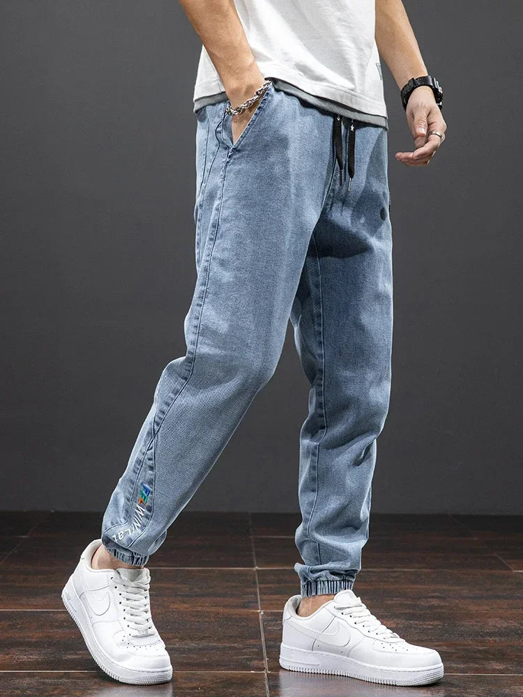 Men’s Denim Cargo Jogger Jeans With Elastic Waist
