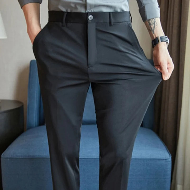 black Color Men's Lightweight Stretch Straight Summer Pants