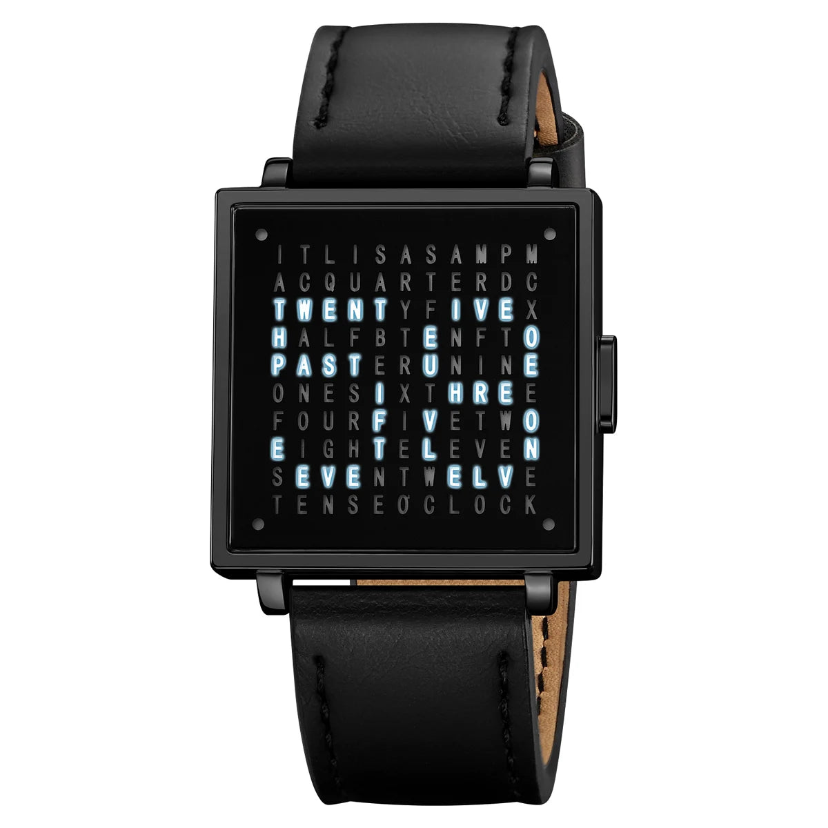 black-leather Color Square Digital Sport Watch With LED Light & Calendar