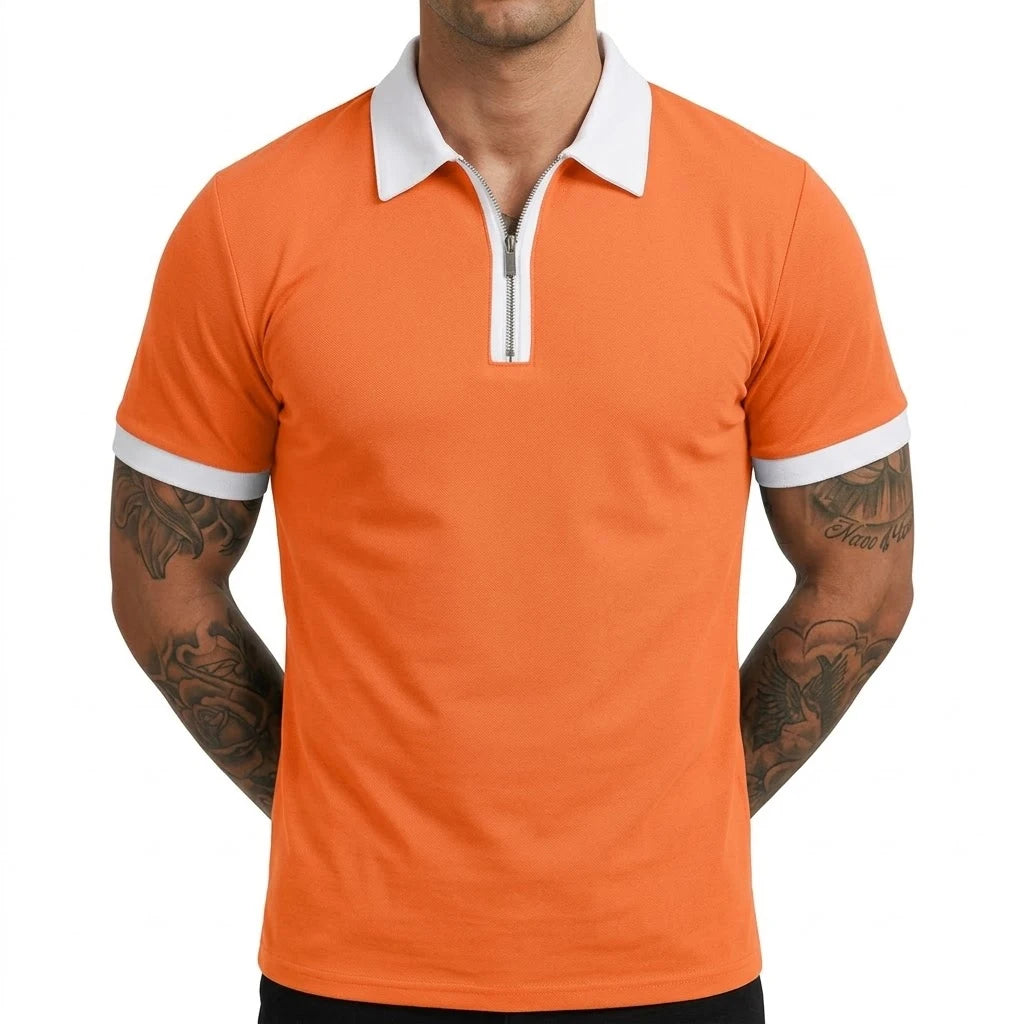 Men’s Zipper Polo Shirt Short Sleeve Moisture-Wicking