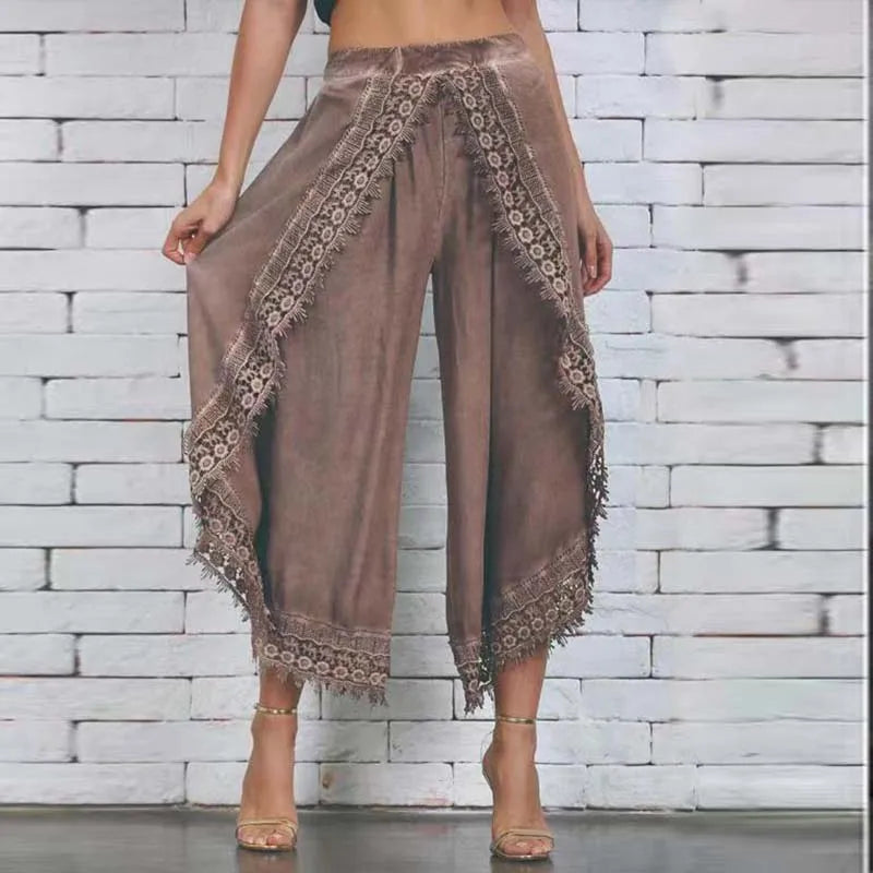 Women’s Lace Wide Leg Pants Loose High Waist Casual