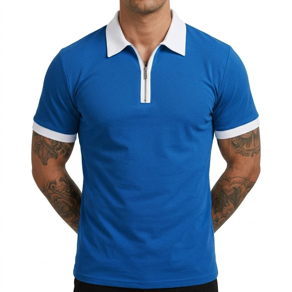 Men’s Zipper Polo Shirt Short Sleeve Moisture-Wicking