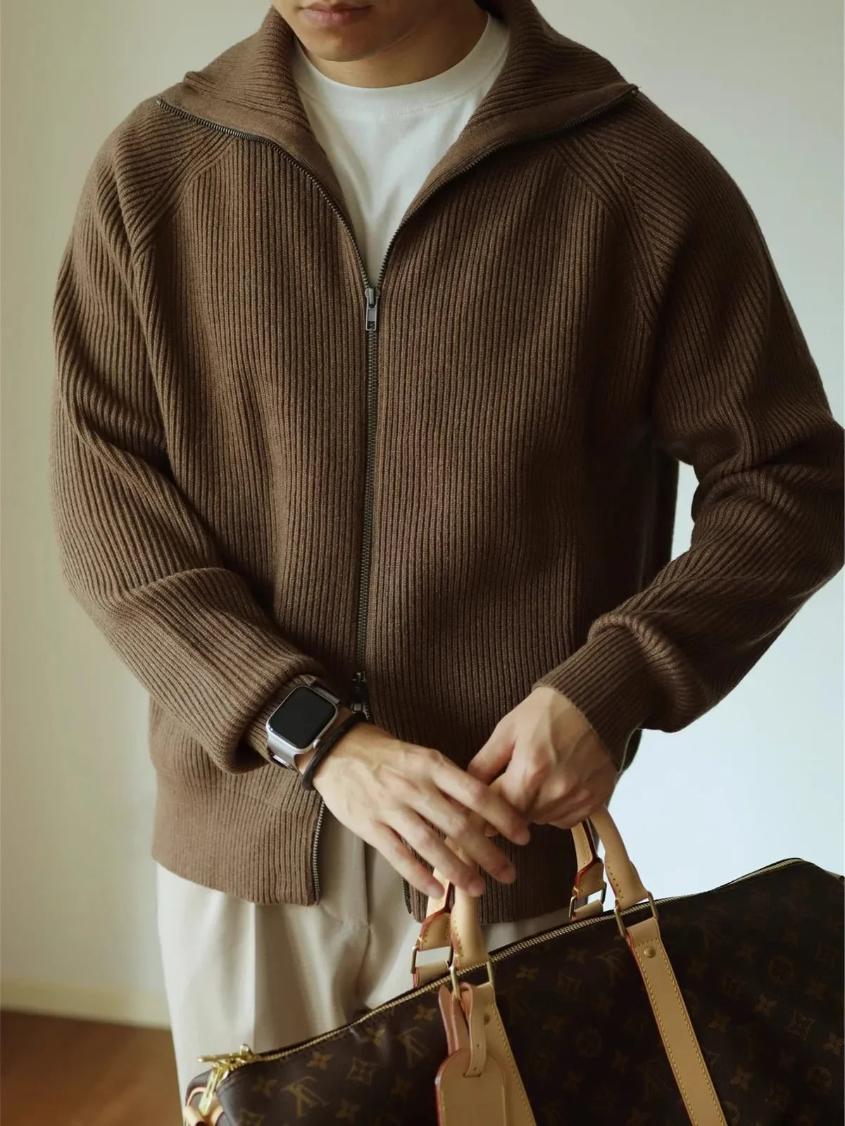 Men’s Zip-Up Knitted Cardigan – Warm Anti-Pilling Design