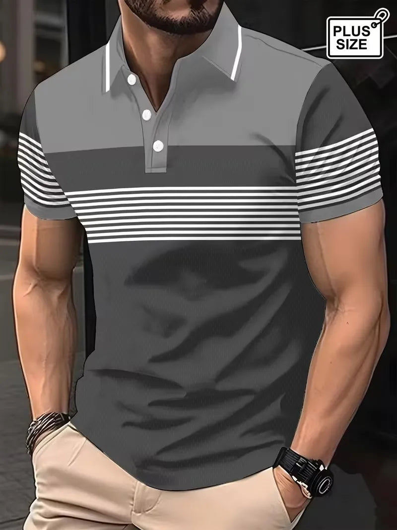 DXPL-2025 Color Men's Striped Polo Shirt Short Sleeve Casual Top