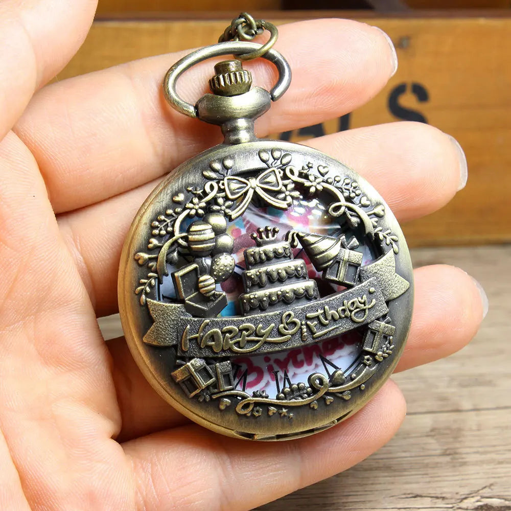 Vintage Steampunk Pocket Watch With Birthday Cake Design