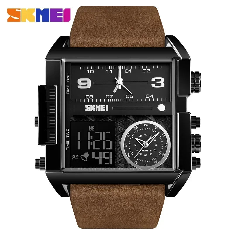 Black Coffee Belt Color Men’s Digital Sport Watch Quartz Dual Display