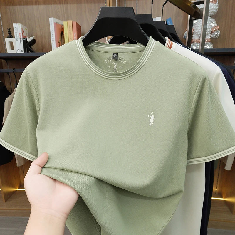 guolv Color Men’s Embroidered Casual T-Shirt Round Neck Loose Fit