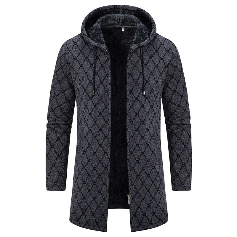 8828 Dark gray Color Men's Knit Hooded Cardigan Coat With Fleece Lining