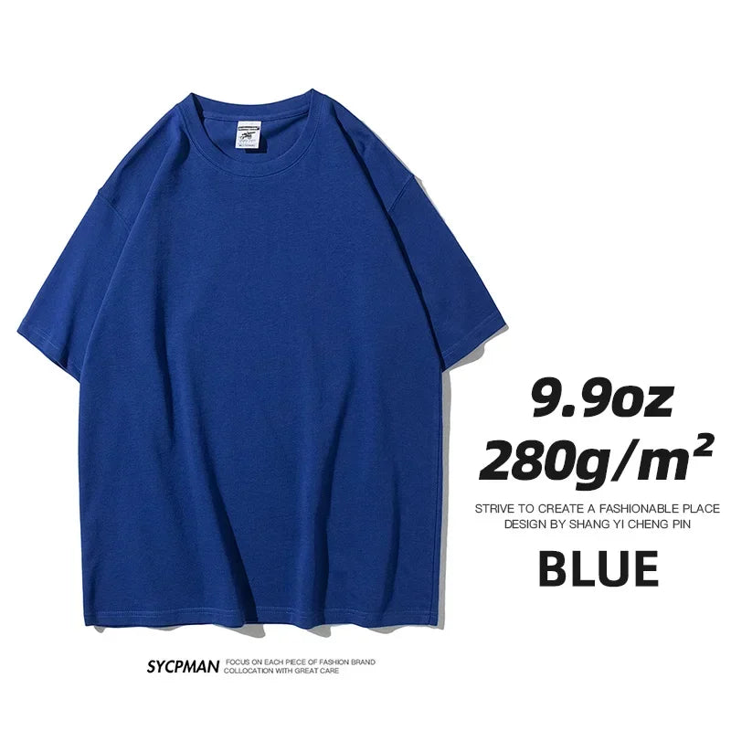 Blue Color Men's Heavyweight Oversized T-Shirt 280gsm Cotton