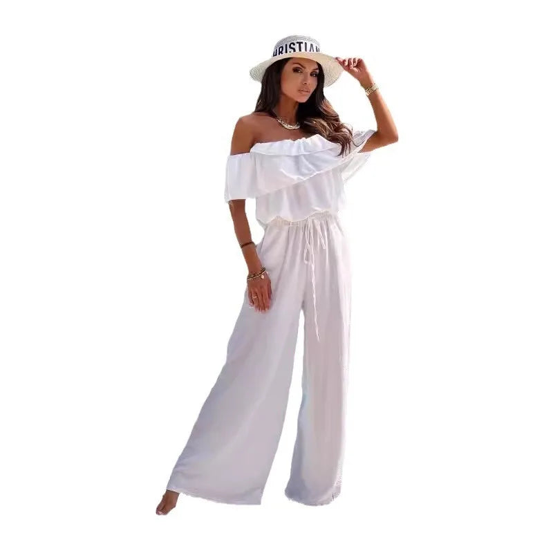 Women’s Off Shoulder Solid Jumpsuit With Cinched Waist