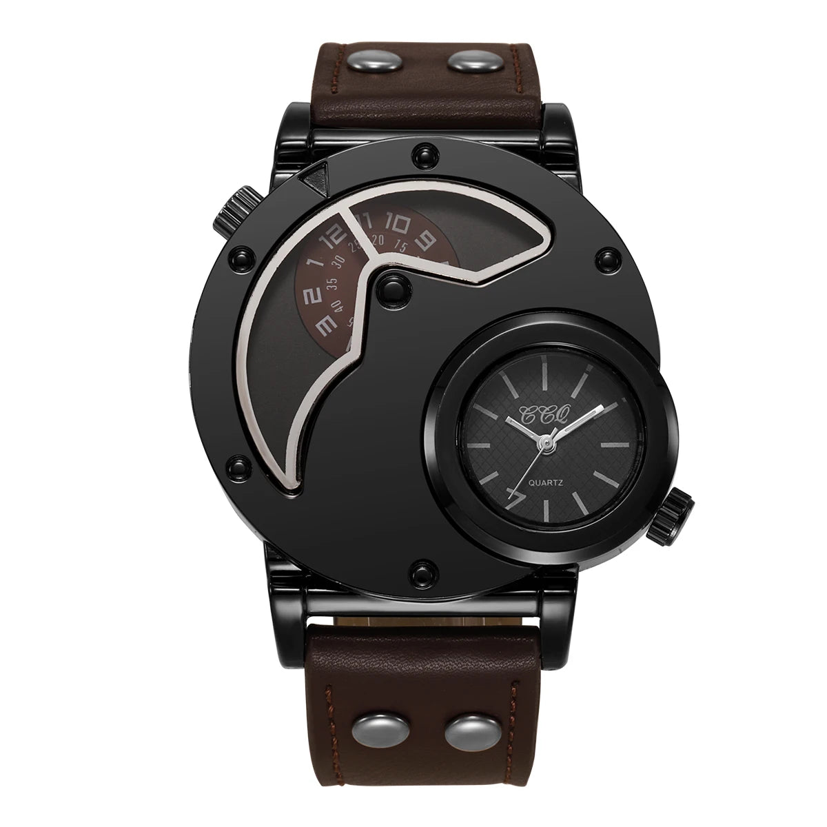 Brown Color Men’s Large Dial Quartz Watch With Leather Strap