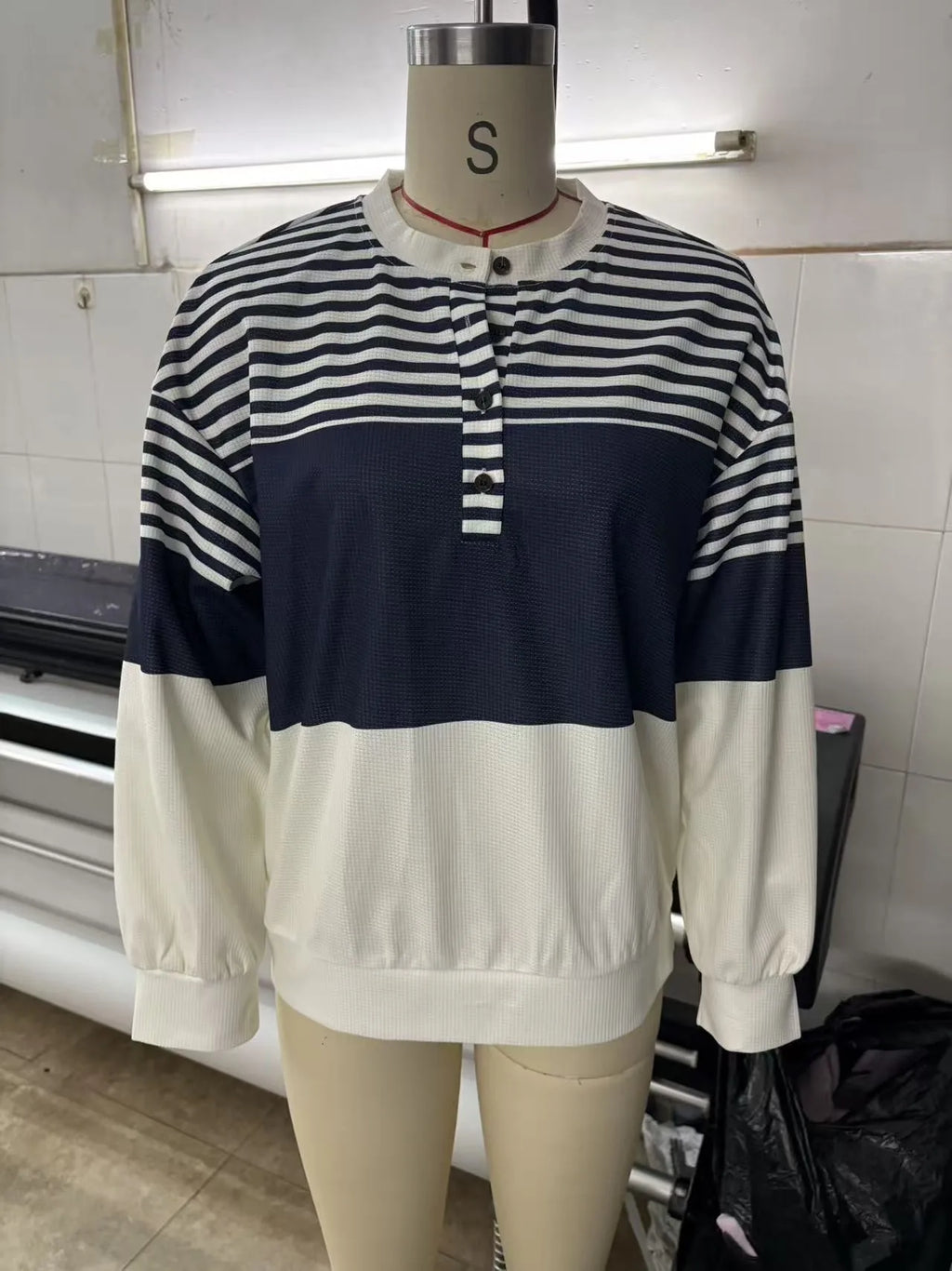 Real photo Color Women’s Striped Waffle Knit Pullover – Loose Casual Fit