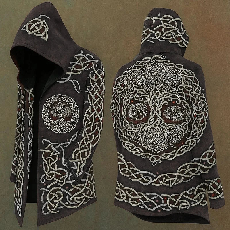 06 Print Color Men’s Vintage Gothic Hooded Coat Open Front Cardigan
